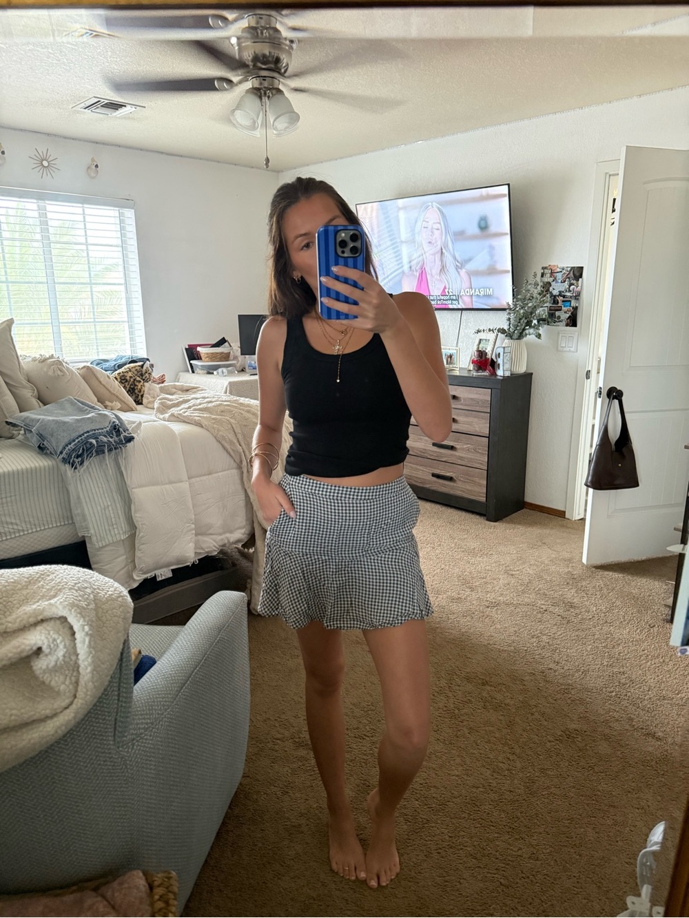 Hollister Black & White Gingham Ruffle Mini Skirt